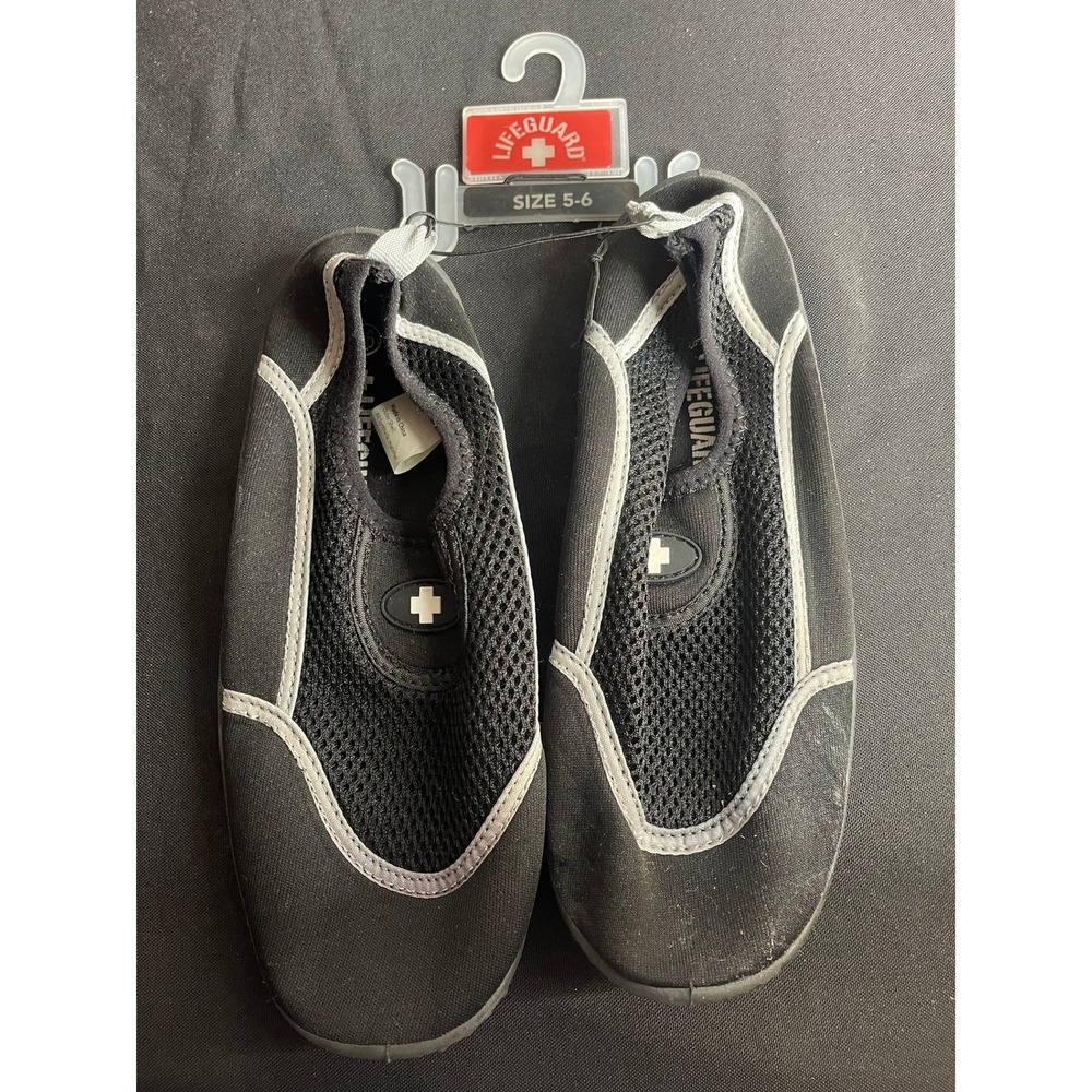 Lifeguard Water Shoes Black Grey Mesh Slip On Aqua Socks Size 5-6